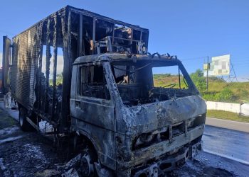 Caminhão que transportava carnes pega fogo em São Lourenço da Mata