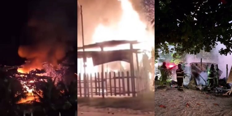 Incêndio atinge ponto comercial na orla do Janga, em Paulista, na madrugada desta quarta (15)