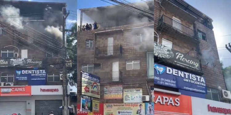 Quatro pessoas ficam feridas após prédio comercial pegar fogo em Camaragibe