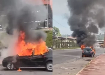 Carro pega fogo próximo ao Cais Santa Rita