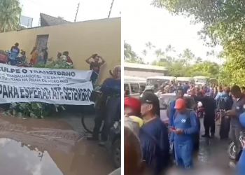 Trabalhadores fecham estrada estrada de acesso à praia de Muro Alto, em Ipojuca