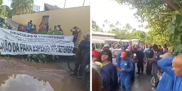 Trabalhadores fecham estrada estrada de acesso à praia de Muro Alto, em Ipojuca