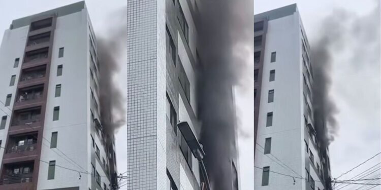 Incêndio atinge prédio residencial no bairro da Encruzilhada