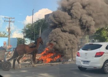 Protestos simultâneos de carroceiros interditam vias e causam engarrafamento no Recife e em Olinda