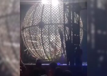 Motos colidem durante apresentação em “Globo da Morte”