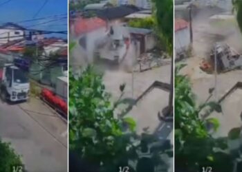 Caminhão da Neoenergia desce ladeira e atinge casa em Olinda