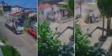 Caminhão da Neoenergia desce ladeira e atinge casa em Olinda