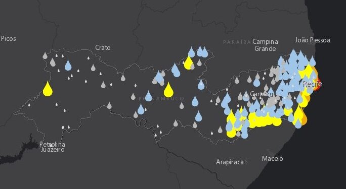 Paulista, na RMR, tem o maior acumulado de chuva nas últimas 24h