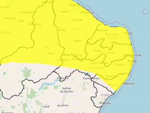 Inmet divulga alerta amarelo de chuvas para Pernambuco nesta quarta-feira (8)